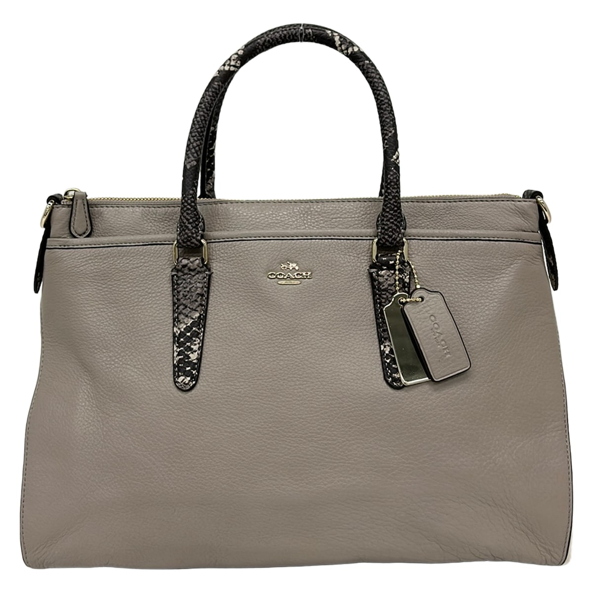 COACH - 【中古】COACH(コーチ) エキゾチック トリム レザー モルガン サッチェル ハンドバッグ ベージュ×アイボリー×ダークブラウン レザー
