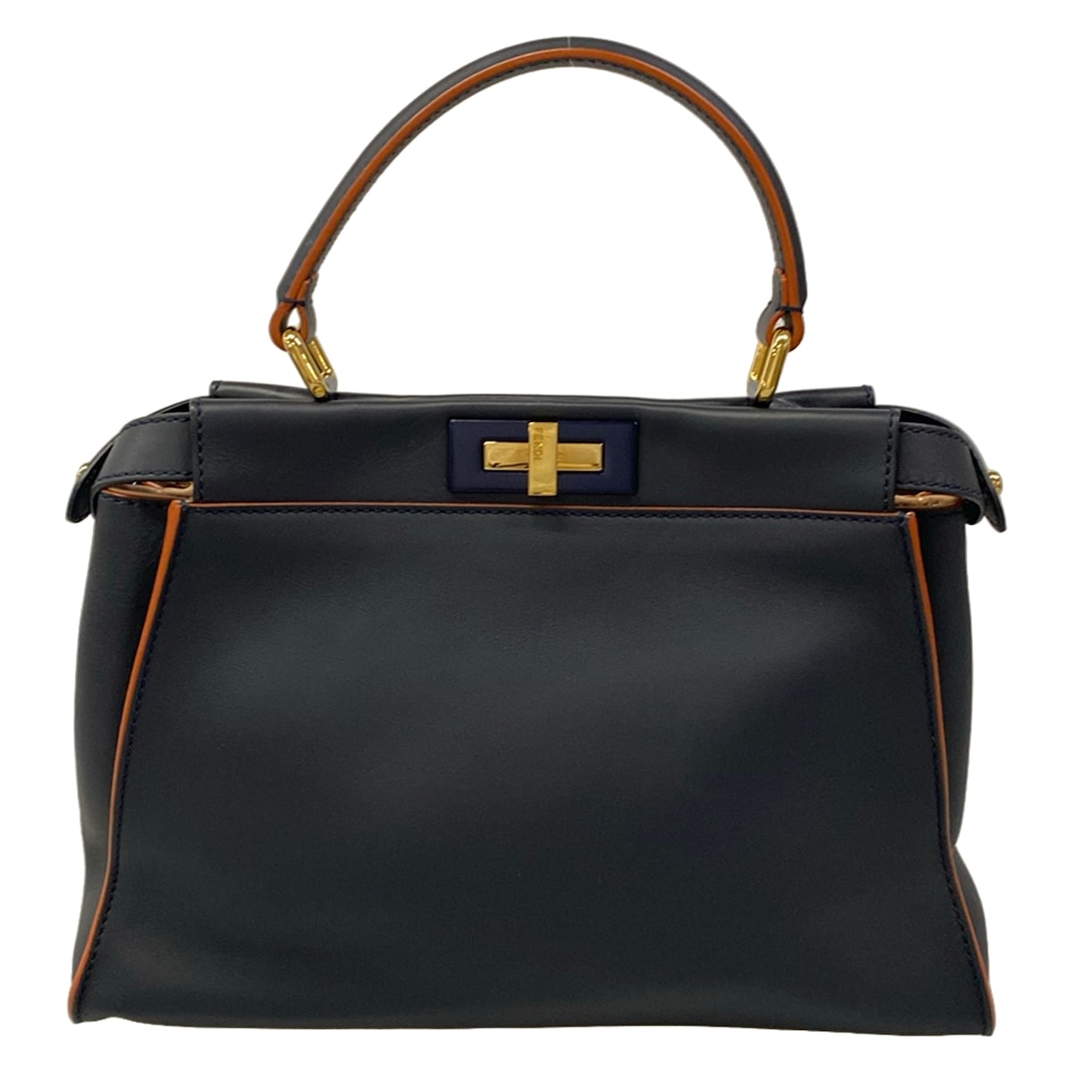 FENDI - 【中古】FENDI(フェンディ) ピーカブーアイコニックミディアム ハンドバッグ ダークネイビー レザー