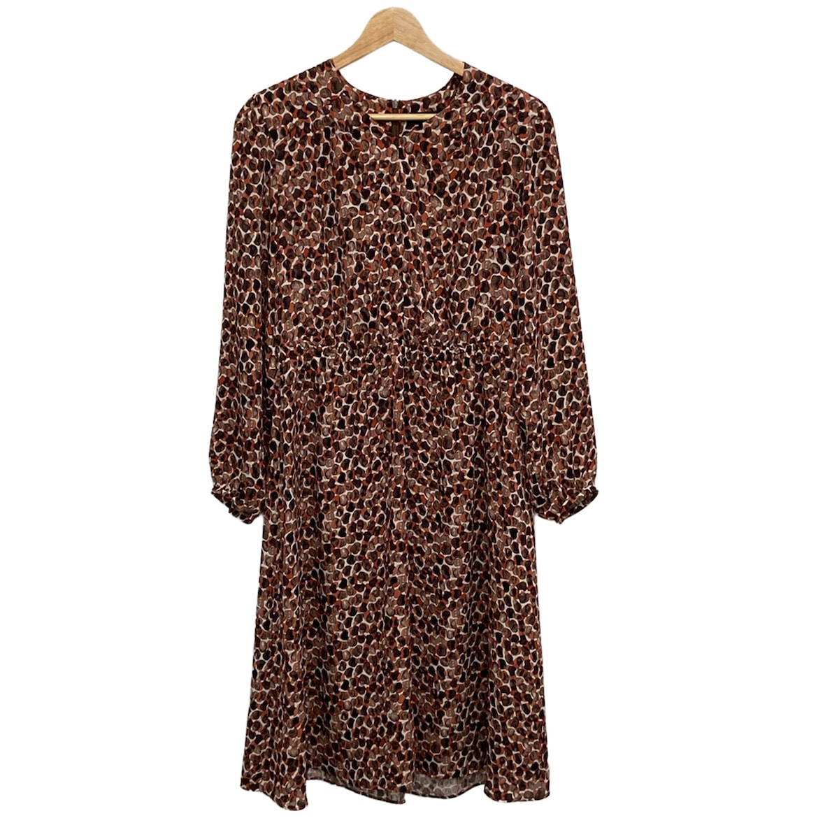 【新着】【中古】PaulStuart(ポールスチュアート) ワンピース Vネック/長袖/ロング レッド×ダークブラウン×マルチ