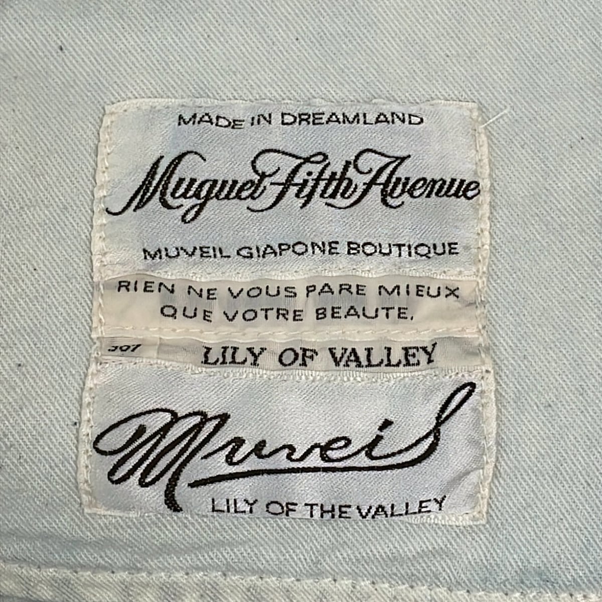 【新着】【中古】MUVEIL(ミュベール) スカート ひざ丈/デニム/イチゴ/刺繍/ダメージ加工 ネイビー×レッド×マルチ