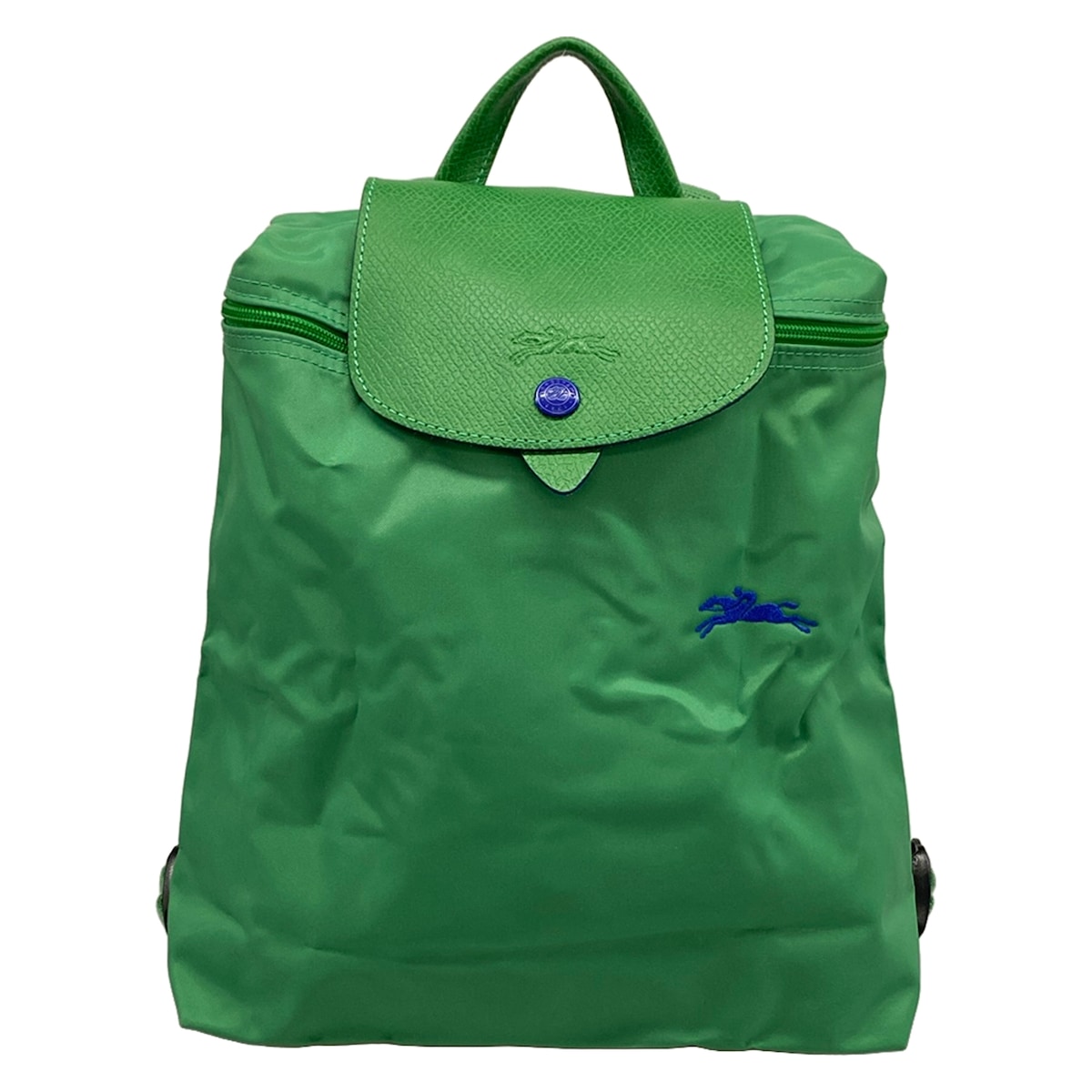 【新着】【中古】LONGCHAMP(ロンシャン) ル プリアージュクラブ リュックサック 折りたたみ グリーン×ブルー レザー