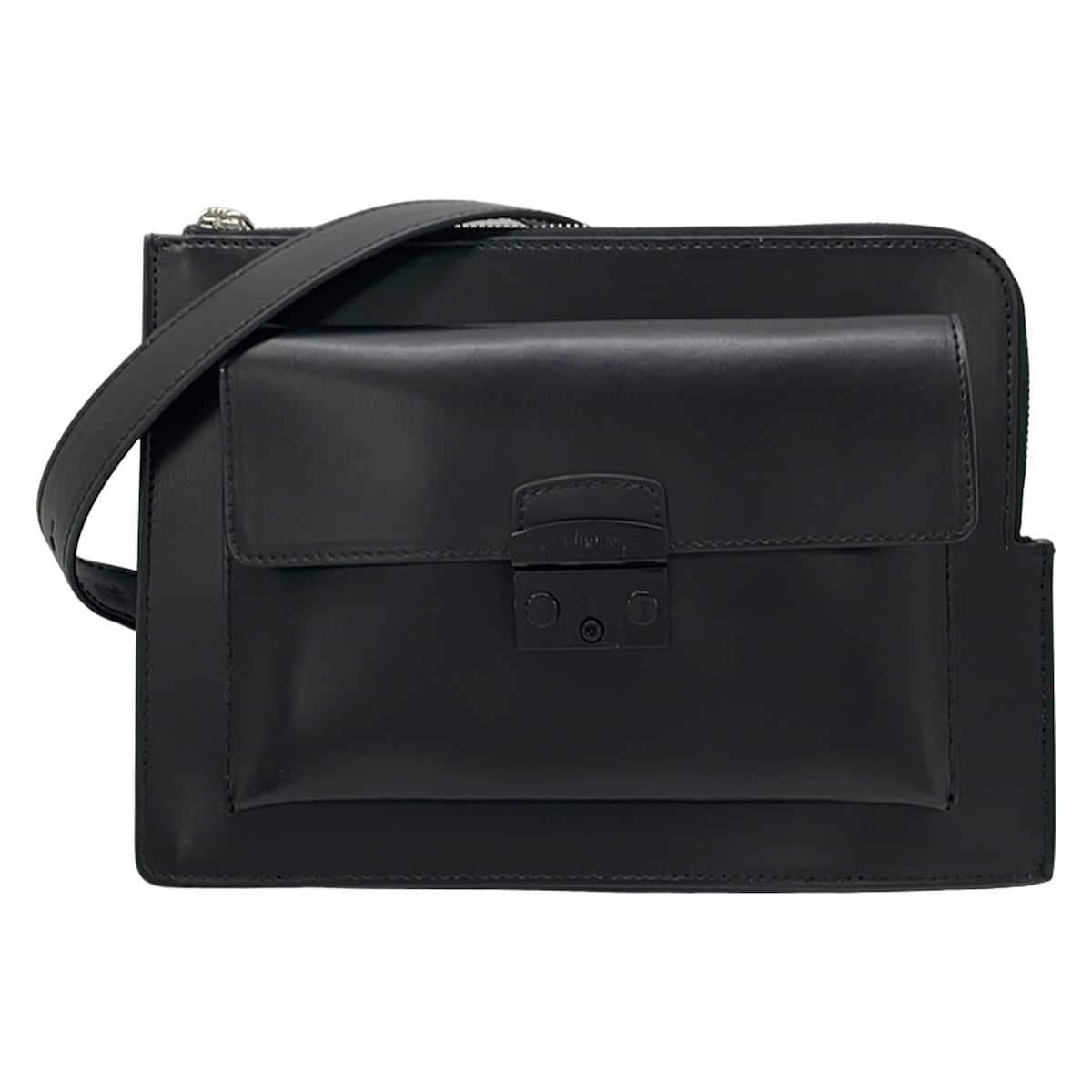 【中古】FURLA(フルラ) メトロポリス ショルダーバッグ ストラップ着脱可 黒 レザー