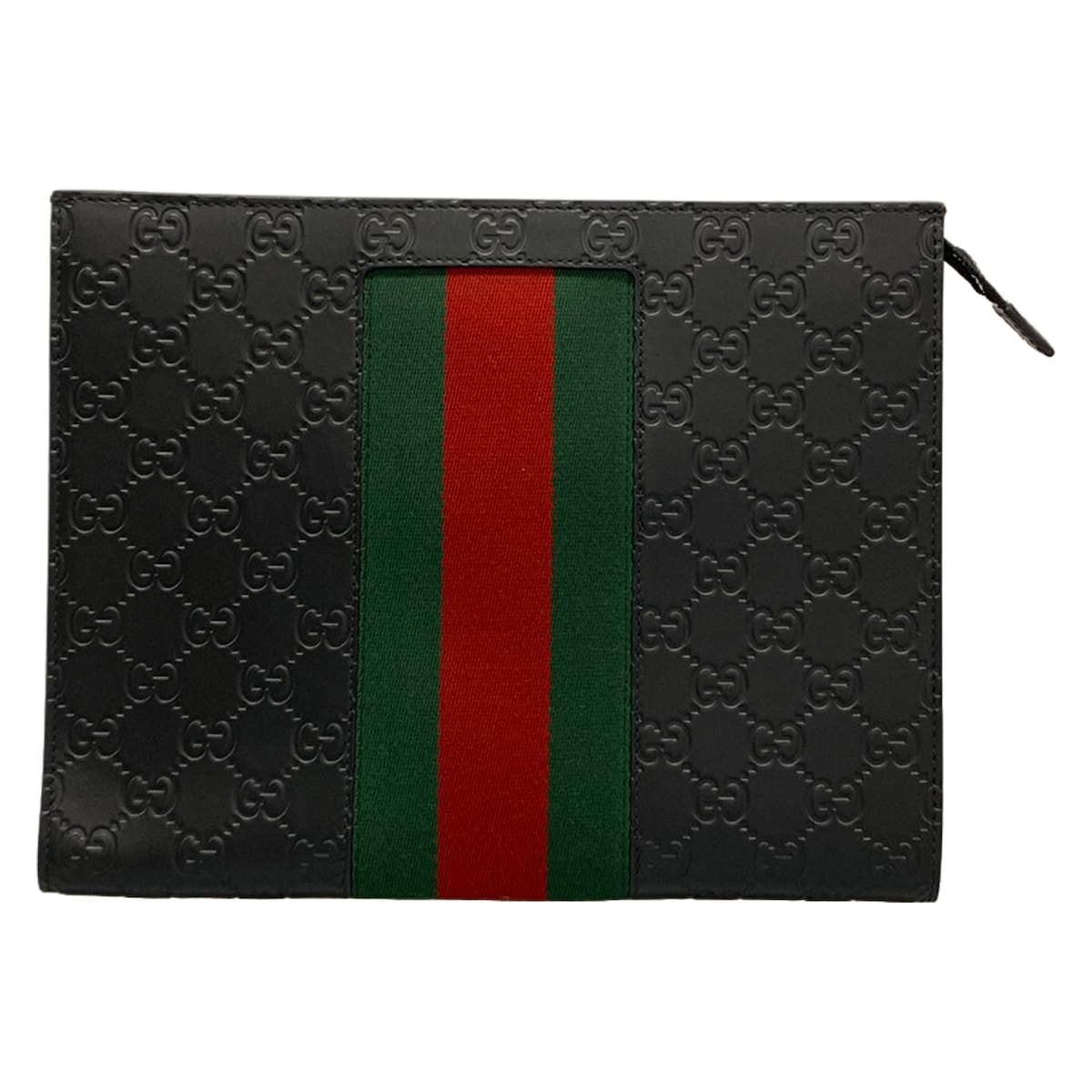 【中古】GUCCI(グッチ) シマライン/シェリー(ウェブ) クラッチバッグ 黒 レザー