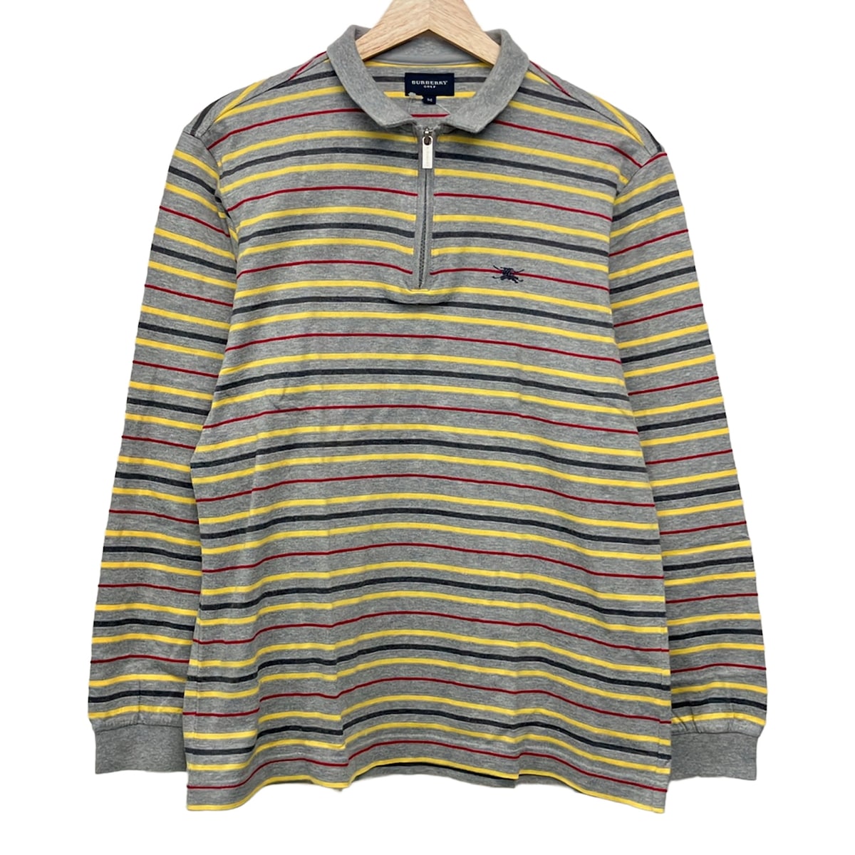 BURBERRYGOLF(バーバリーゴルフ) 長袖ポロシャツ ボーダー/ハーフジップ グレー×イエロー×マルチ