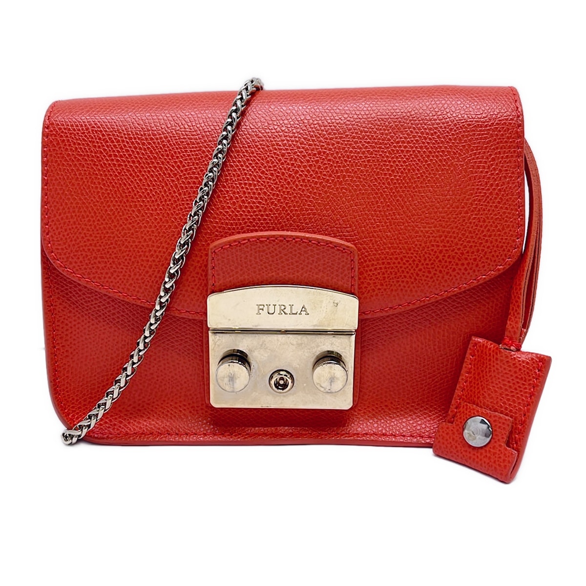 Furla - 【新着】【中古】FURLA(フルラ) メトロポリス ショルダーバッグ チェーンショルダー/ストラップ着脱可/ミニバッグ ピンク レザー