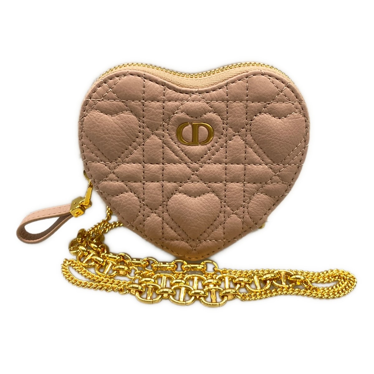 DIOR/ChristianDior(ディオール/クリスチャンディオール) Dior Caro (ディオール カロ) チェーン ハートポーチ ポーチ チェーンショルダーポーチ/ハートカナージュ/ミニバッグ ピンク ラムスキン