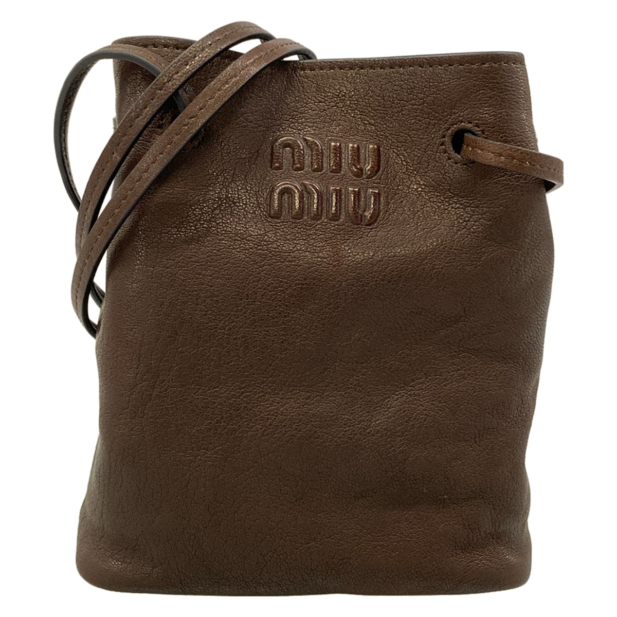 Miumiu - 【中古】miumiu(ミュウミュウ) ナッパレザー ミニバッグ ショルダーバッグ 巾着型 ダークブラウン レザー