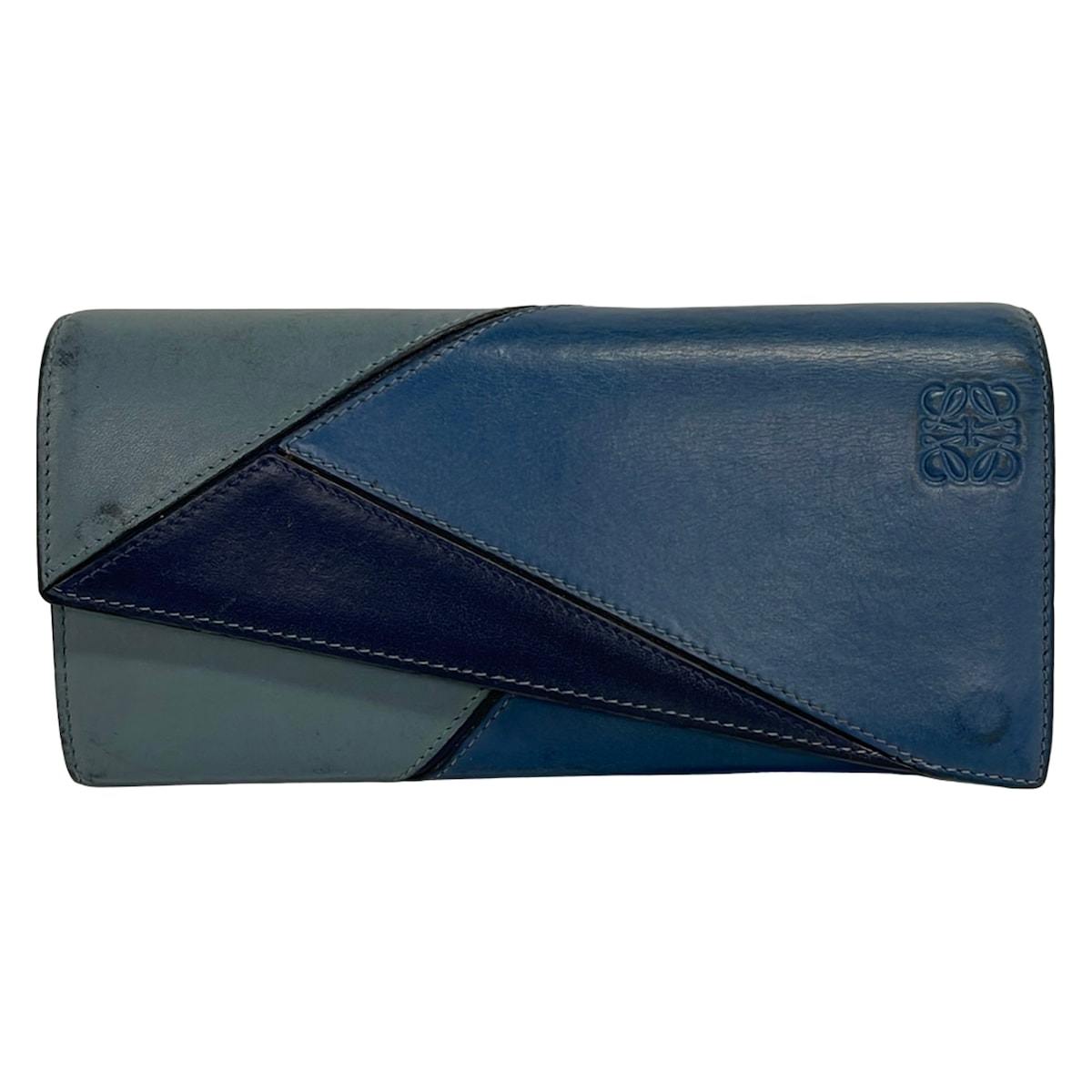 【新着】【中古】LOEWE(ロエベ) パズル 長財布 ネイビー×ブルーグレー×ダークネイビー レザー