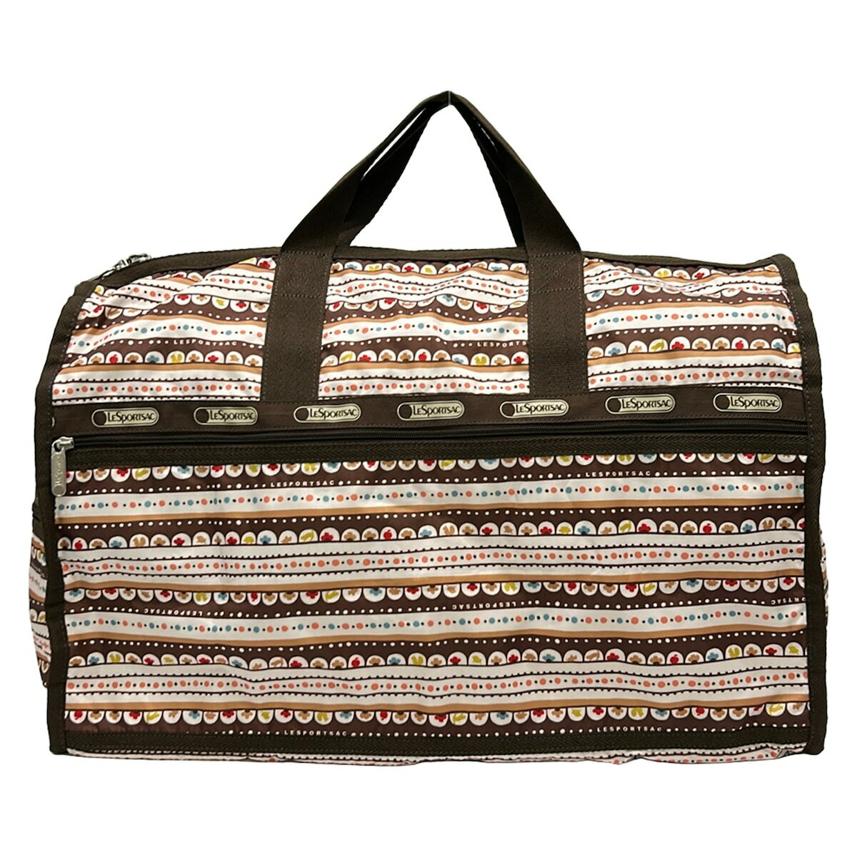 【新着】【中古】LESPORTSAC(レスポートサック) ボストンバッグ ボーダー/本体ロックあり ダークブラウン×白×マルチ