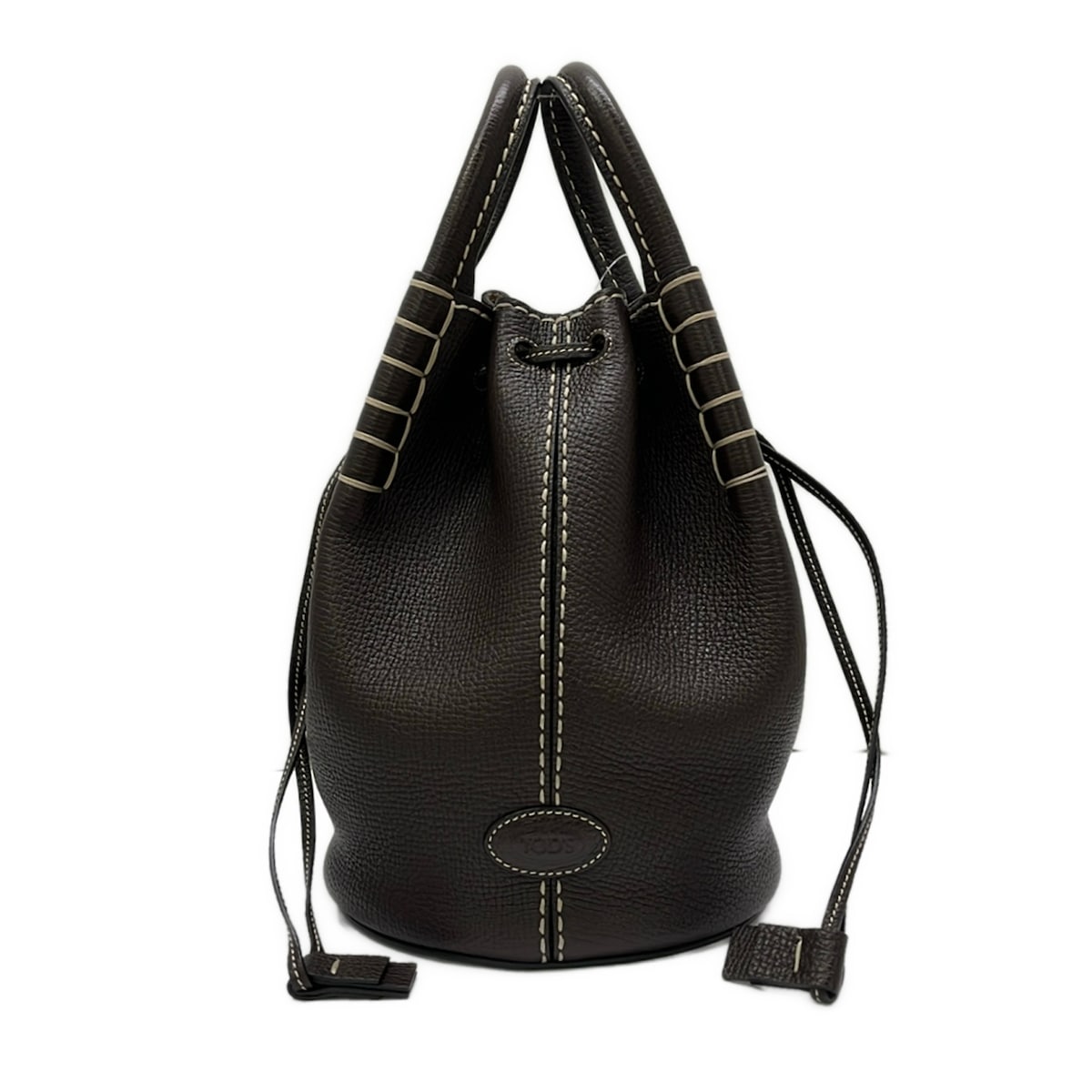Tod's - 【中古】TOD'S(トッズ) ドローストリングバッグ ミニ トートバッグ ダークブラウン レザー