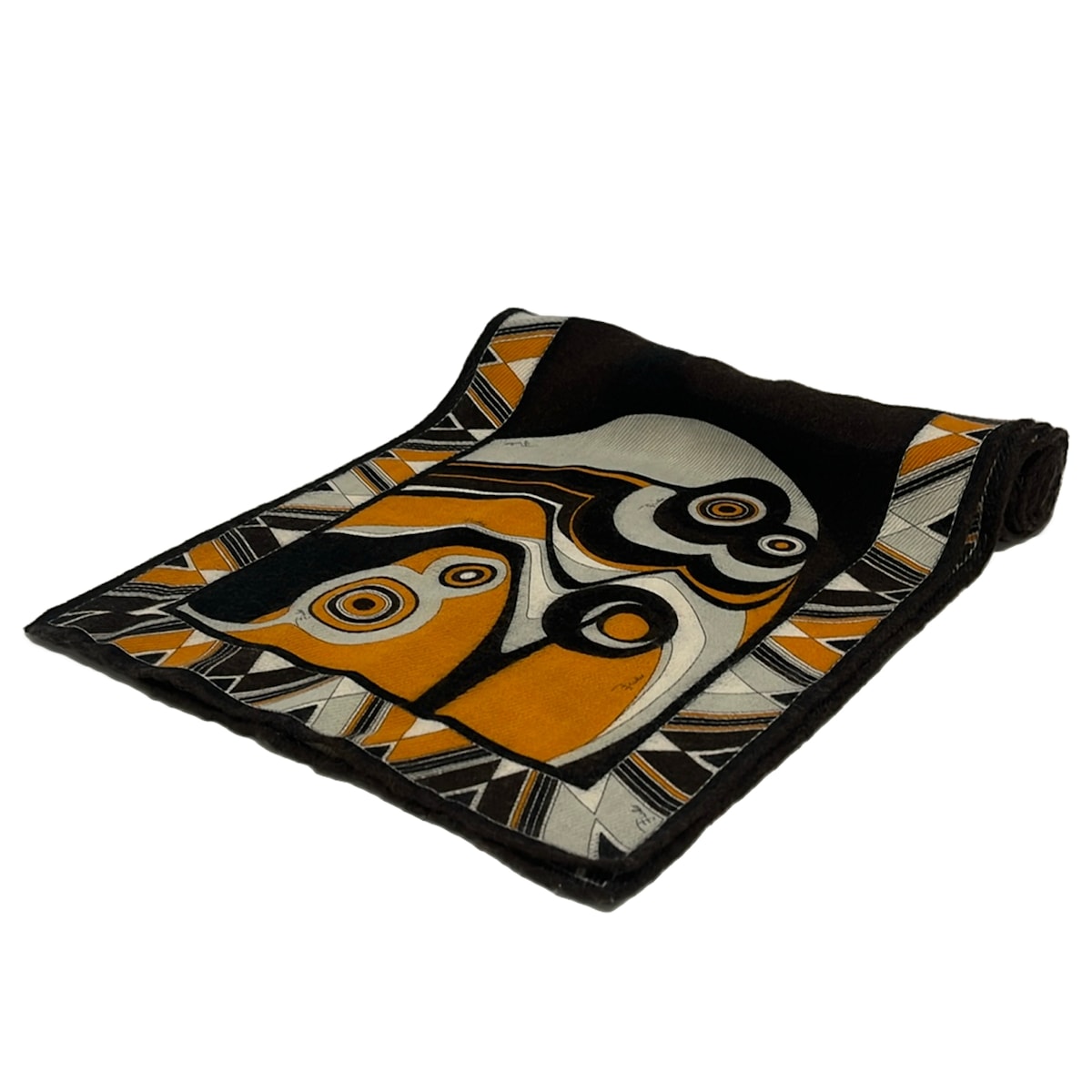 【中古】EMILIO PUCCI(PUCCI)(エミリオプッチ) ストール(ショール) ダークブラウン×オレンジ×アイボリー ウール、アンゴラ、シルク
