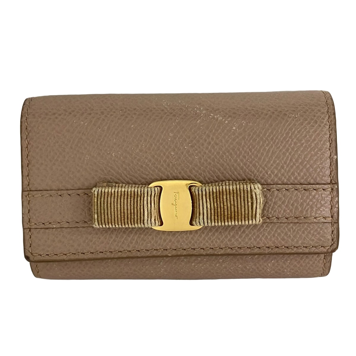 【中古】FERRAGAMO/SalvatoreFerragamo(サルバトーレフェラガモ) ヴァラ キーケース 6連フック/キーリング付き ベージュ レザー