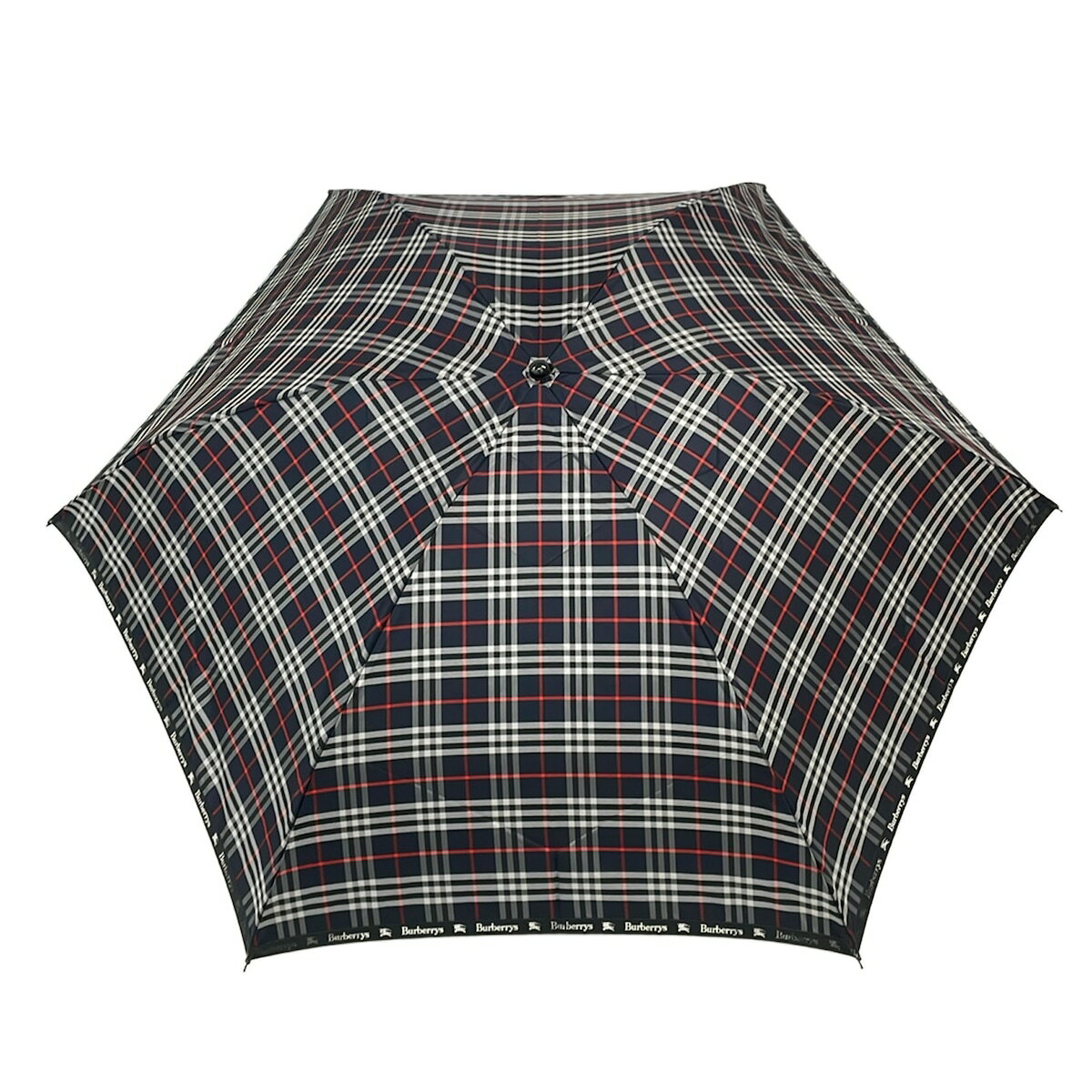 【新着】【中古】Burberrys(バーバリーズ) 折りたたみ傘 チェック柄 ダークネイビー×白×レッド