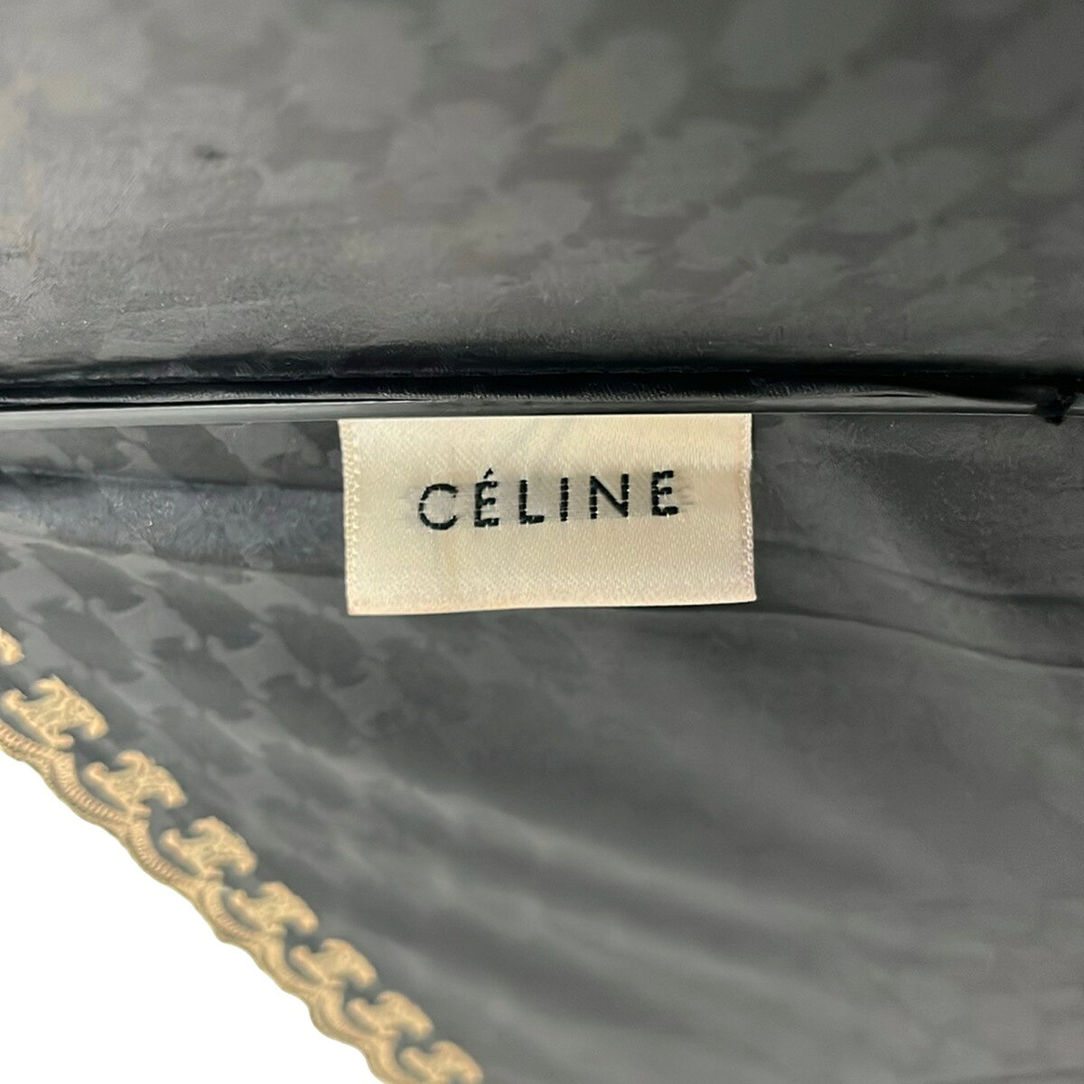 【新着】【中古】CELINE(セリーヌ) 日傘 日傘/マカダム柄/刺繍/ウッドハンドル 黒×ベージュ