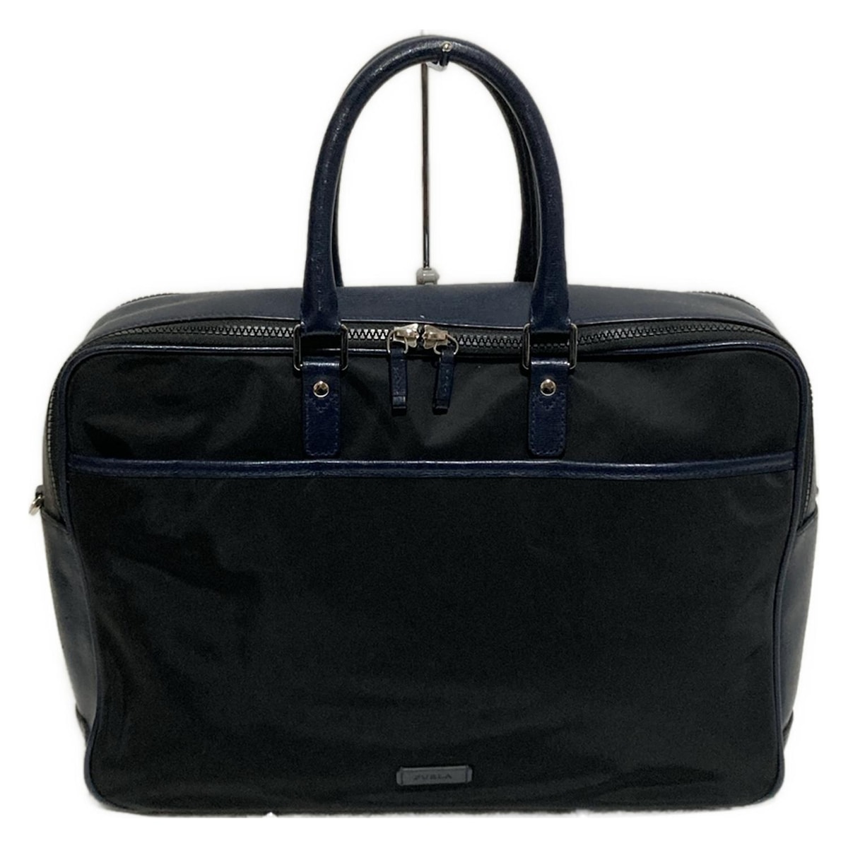 【中古】FURLA(フルラ) ビジネスバッグ 黒×ネイビー レザー