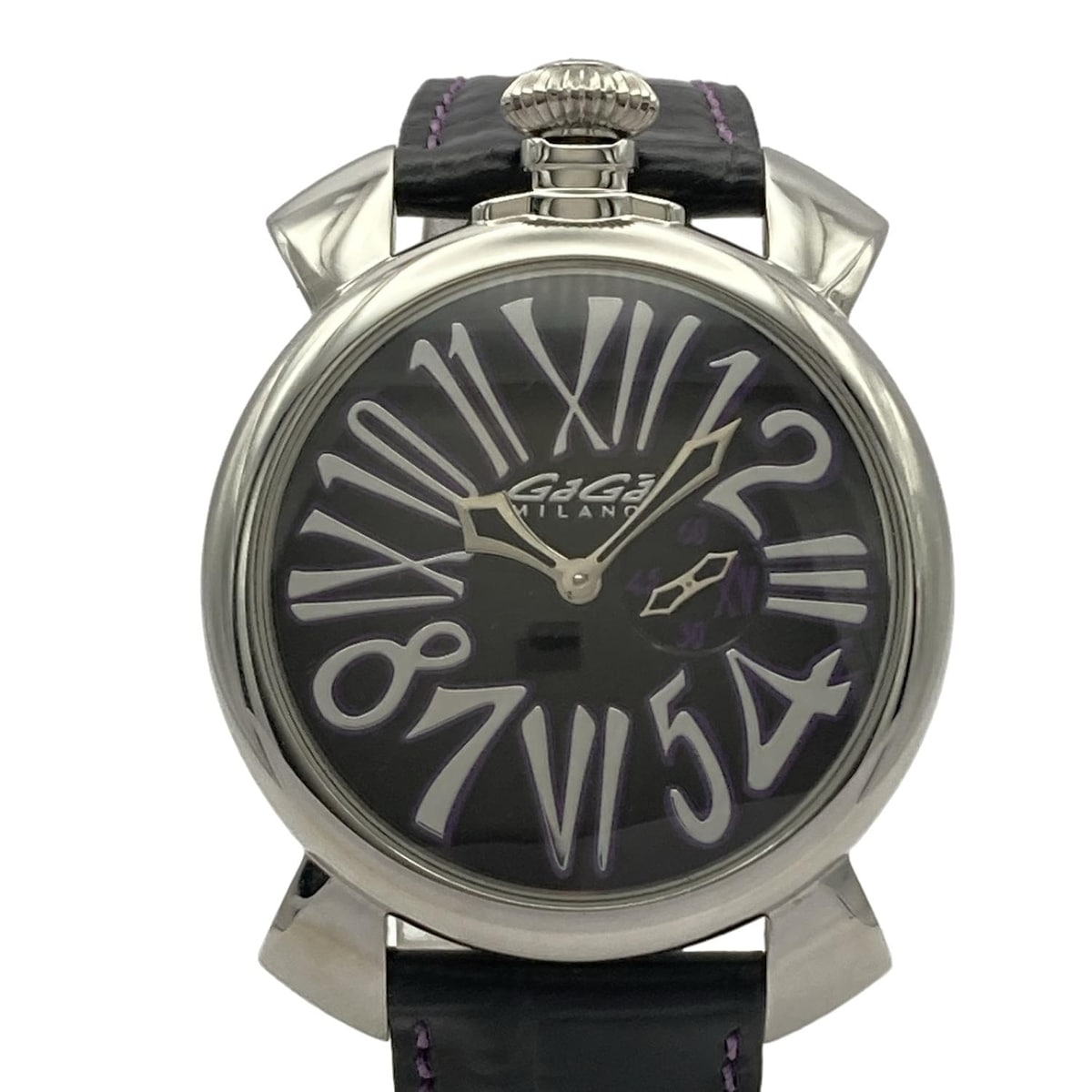 【新着】【中古】GAGA MILANO(ガガミラノ) マヌアーレ46/スリム 46mm 腕時計 型押し革ベルト 黒