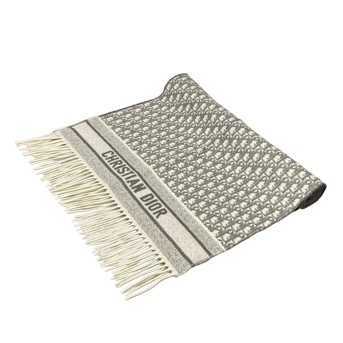 【中古】DIOR/ChristianDior(ディオール/クリスチャンディオール) マフラー オブリーク/ラメ グレー×ア..
