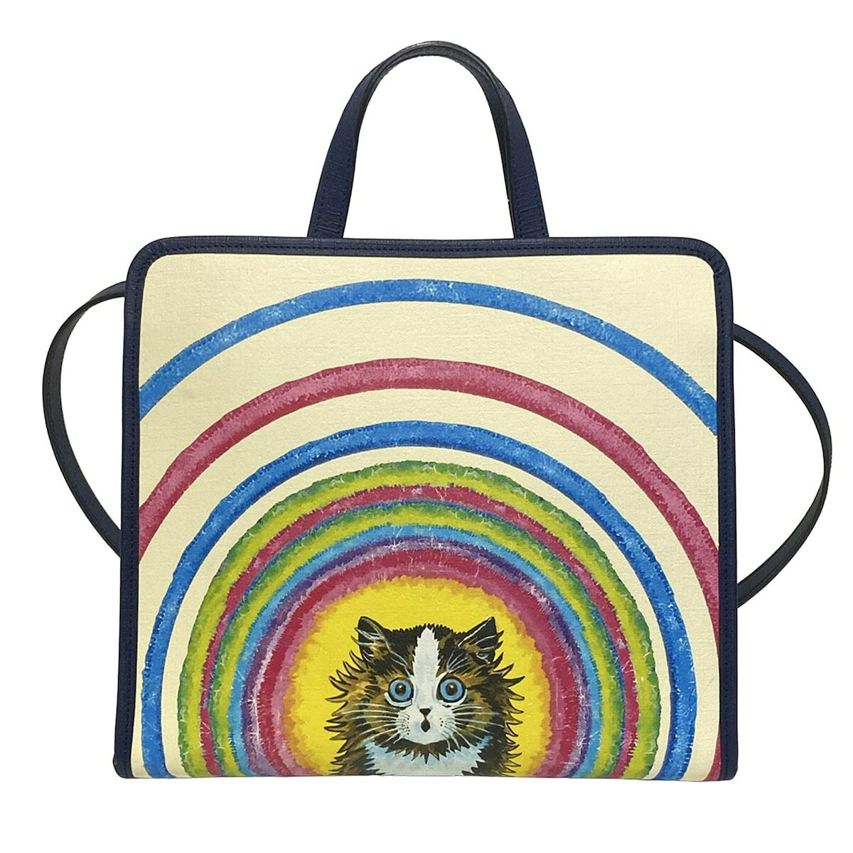 【中古】GUCCI(グッチ) トートバッグ ネコ/チルドレンズ アイボリー×ネイビー×マルチ レザー