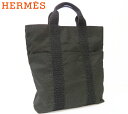 【中古】エルメス HERMES エールライン カバス キャンバス トートバッグ グレー e41