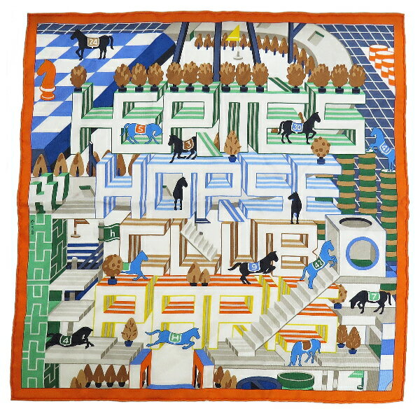 美品 良品 エルメス HERMES ミニスカーフ シルク プチ カレ 45 エルメス ホースクラブ デタイユ Hermes..