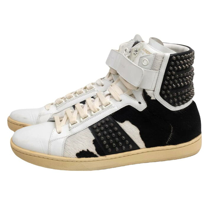 YVES SAINT LAURENT ハイカットスニーカー サンローラン SL/14H Signature Court Classic シグネチャー コート クラシック パリ PARIS エディ・スリマン Hedi Slimane 牛革 ハラコ スタッズ 【中古】