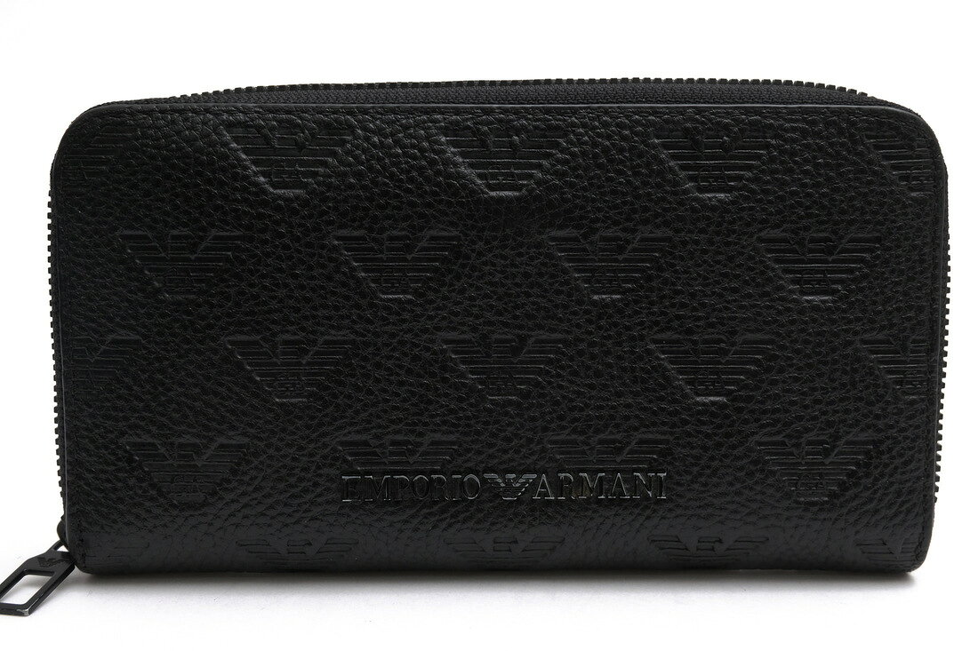 EMPORIO ARMANI 長財布 アルマーニ YEME49 Y142V 81072 Zip-around leather wallet with all-over embossed eagle カウハイドレザー 牛革 イーグルロゴ型押し 小銭入れあり ラウンドジップ ラウンドファスナー 【中古】
