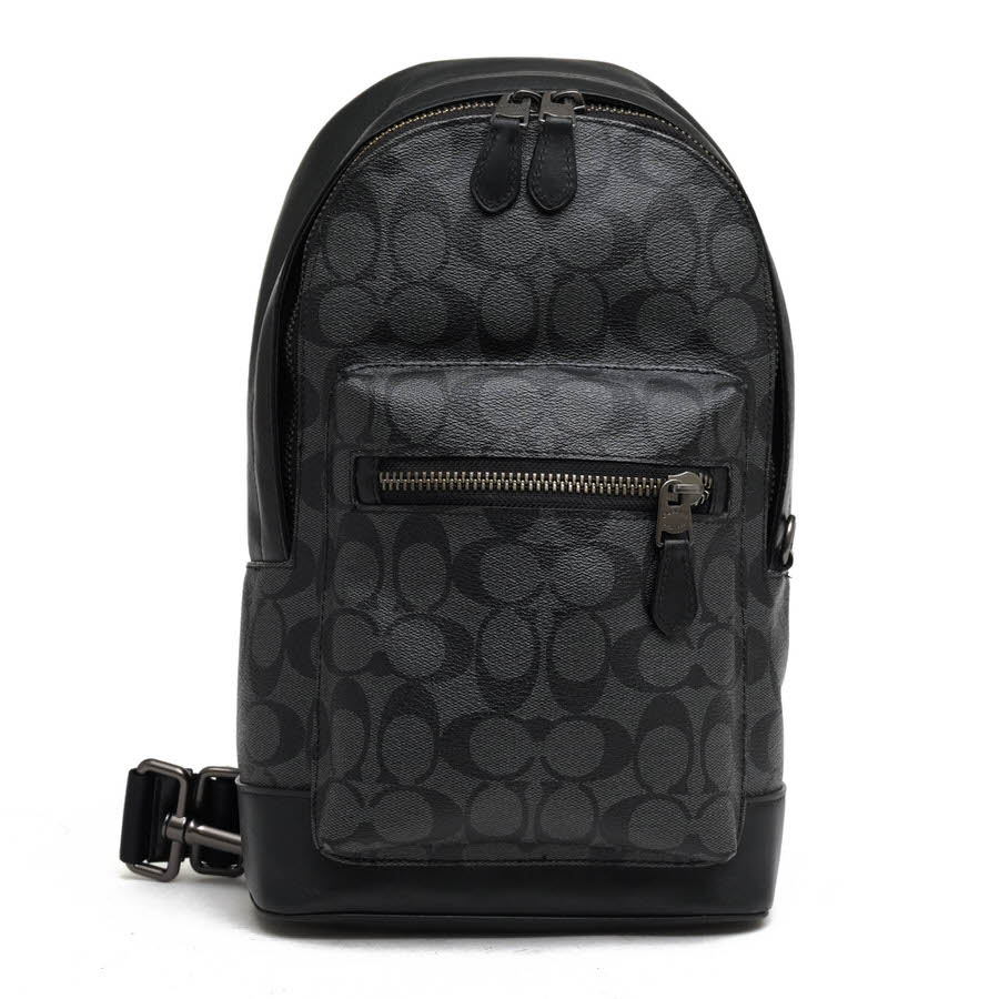 COACH - COACH ショルダーバッグ コーチ 2853 West Pack In Signature Canvas Charcoal Black 一部牛革 シグネチャー柄 ボディバッグ 【中古】