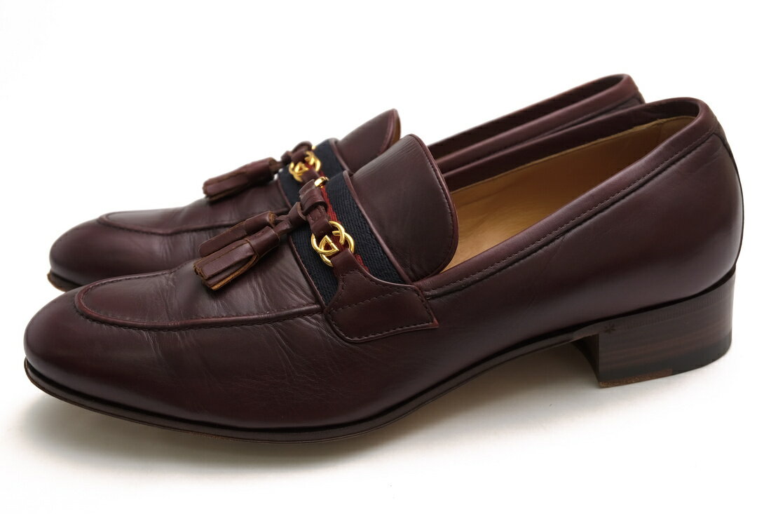GUCCI タッセルローファー グッチ 624720 Paride Webbing-trimmed Tasselled Leather Loafers スムースレザー 牛革 ウェブストライプ スリッポン レザーソール 