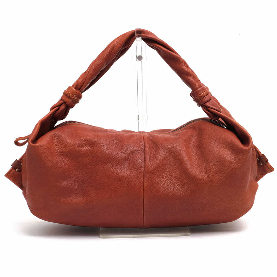 genten\\\' - genten ハンドバッグ ゲンテン 巾着型 シボ革 シュリンクレザー 【中古】