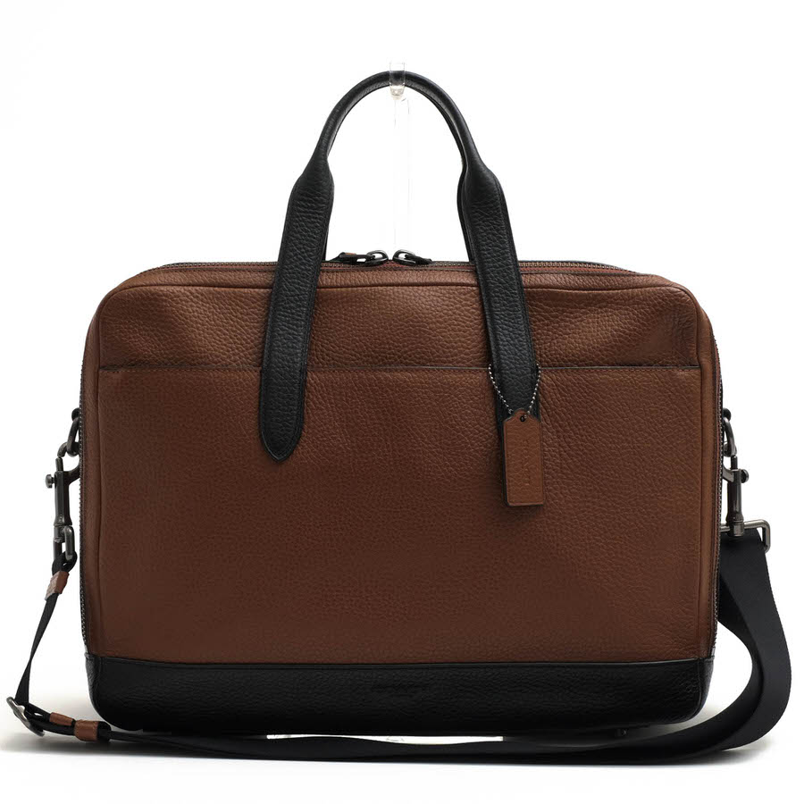 COACH ビジネスバッグ コーチ F27617 Hamilton Day Brief ハミルトン デイ ブリーフ ペブルドレザー 牛革 A4サイズ収納可 2WAY ショルダーバッグ シボ革 シュリンクレザー 【中古】