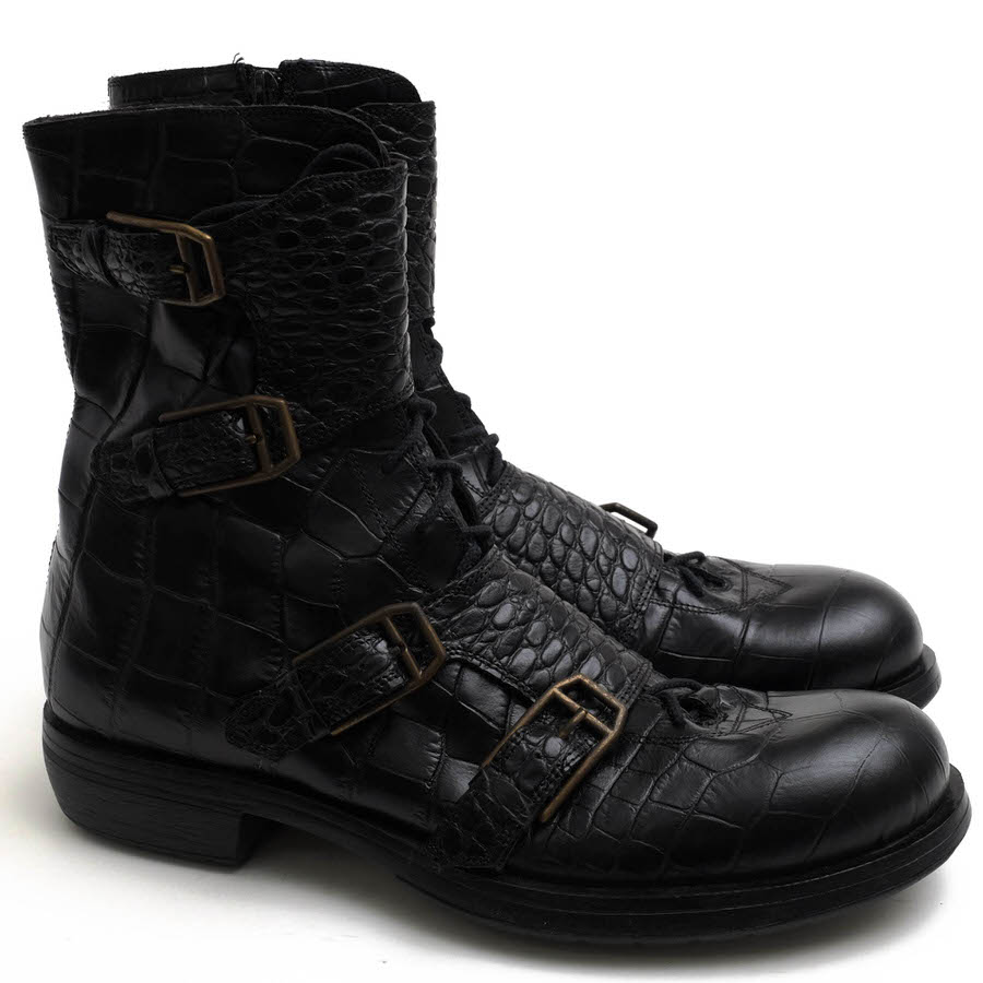 Paul May レースアップブーツ ポールメイ 牛革 エンジニアブーツ バイカーブーツ クロコ型押し サイドジップ 【中古】 2