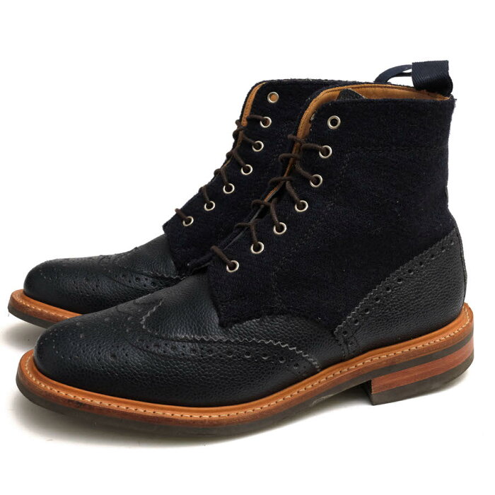 Mark McNairy レースアップブーツ マークマクナイリー 9946AGATW ハリスツイード グレインカウハイド 牛革 ウイングチップ グッドイヤーウェルト製法 カントリーブーツ ウイングチップ 【中古】