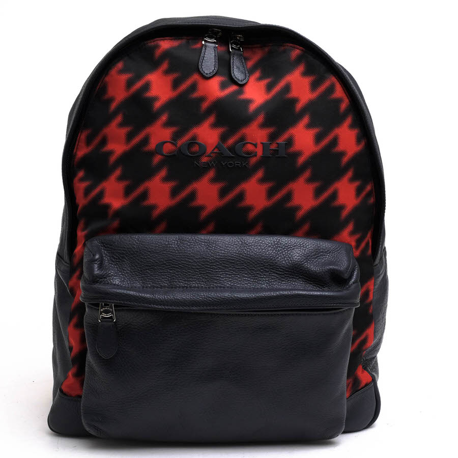 COACH リュック コーチ F71755 Campus Backpack In Printed Nylon キャンパス バックパック RED HOUNDSTOOTH 千鳥柄 デイパック シボ革 シュリンクレザー ノートPC収納可 