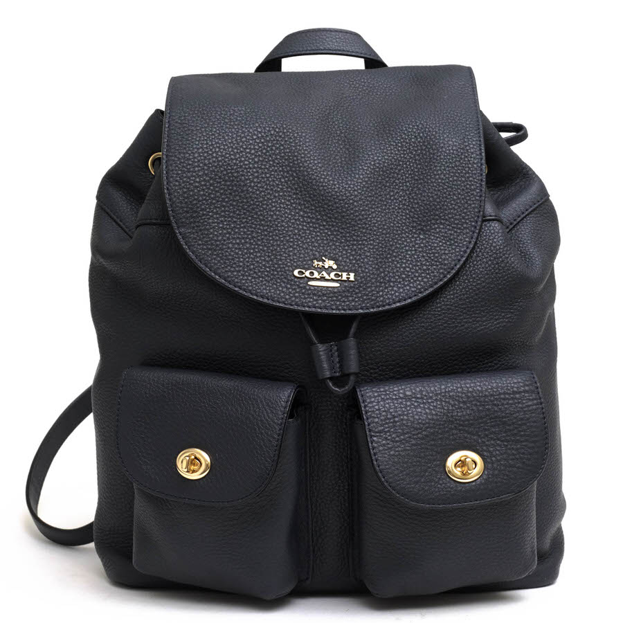 COACH リュック コーチ F37410 BILLIE BACKPACK IN PEBBLE LEATHER ビリー バックパック ペブルドレザー 牛革 巾着型 シボ革 シュリンクレザー 【中古】