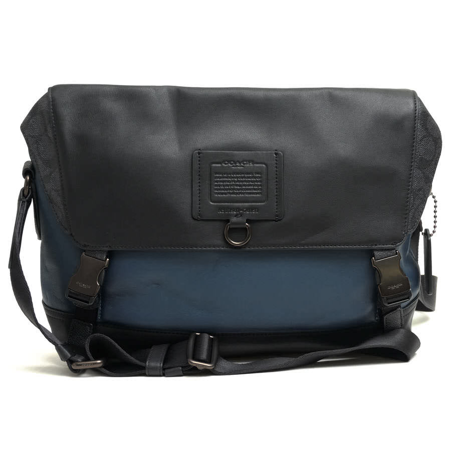 COACH ショルダーバッグ コーチ 76151 Rivington bike bag with signature canvas リビングトン バイク バッグ ウィズ シグネチャー キャンバス ブロッキング スムースカーフ 牛革 フラップ式 メッセンジャーバッグ 【中古】