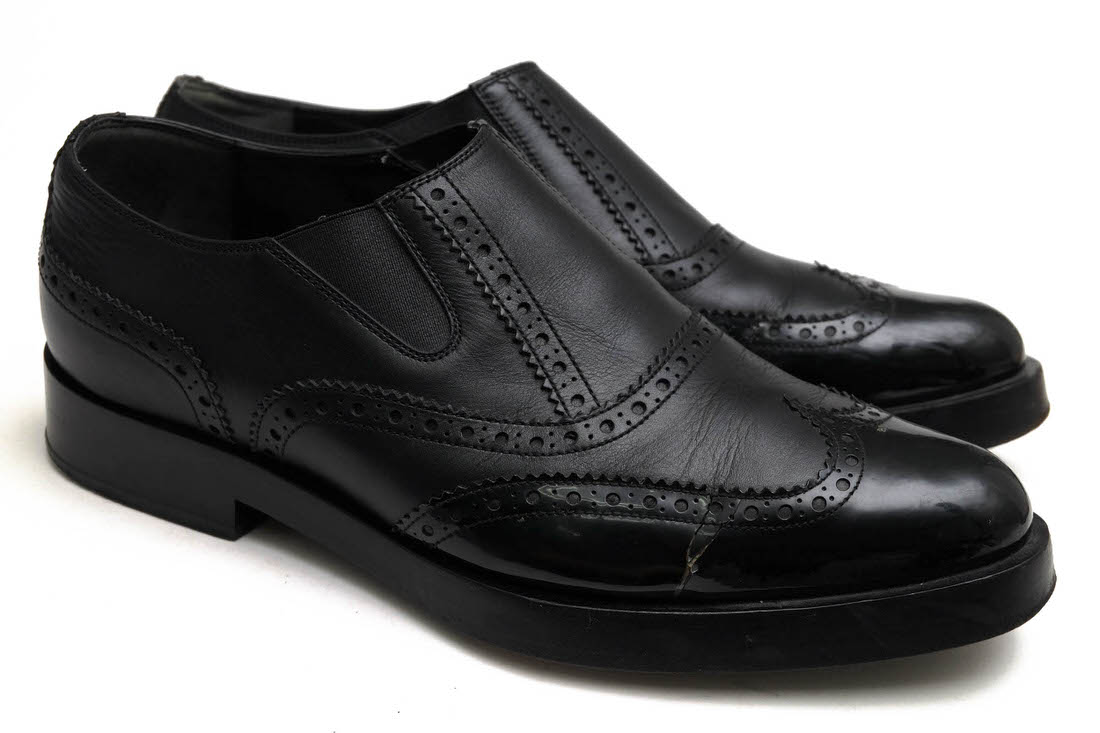 BALENCIAGA ビジネスシューズ バレンシアガ 341779 牛革 カーフ サイドエラスティック ウイングチップ スリッポン サイドゴア 【中古】