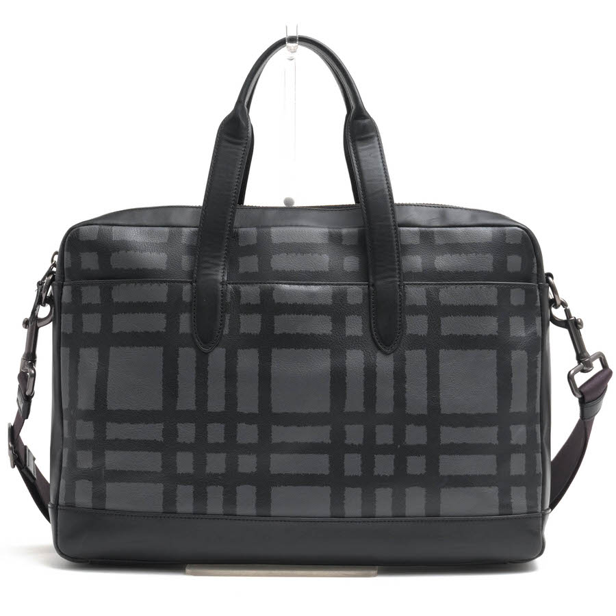 COACH ビジネスバッグ コーチ F11187 ハミルトン ワイルドプラチナ プリント ブリーフケース HAMILTON BAG WITH WILD PLAID PRINT スムースカーフ 牛革 チェック柄 バイカラー 2WAY ショルダーバッグ ノートPC収納可 【中古】 2