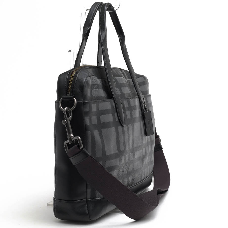 COACH ビジネスバッグ コーチ F11187 ハミルトン ワイルドプラチナ プリント ブリーフケース HAMILTON BAG WITH WILD PLAID PRINT スムースカーフ 牛革 チェック柄 バイカラー 2WAY ショルダーバッグ ノートPC収納可 【中古】 3