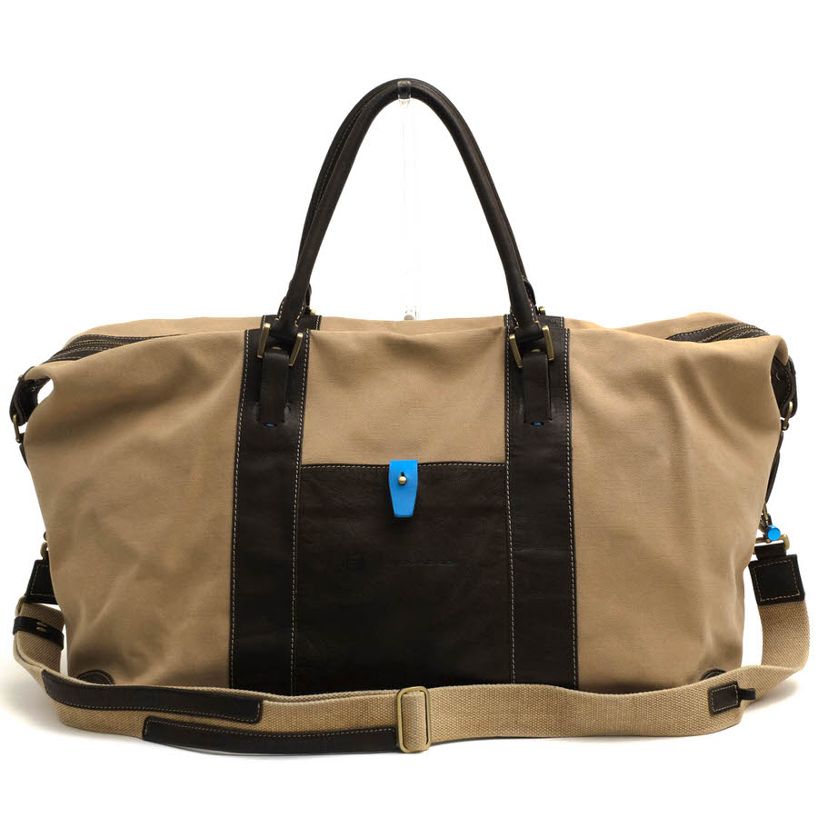 PIQUADRO ボストンバッグ ピークアドロ BV3009IT2 Duffle Weekend IT2 コットンキャンバス 牛革 2WAY ..