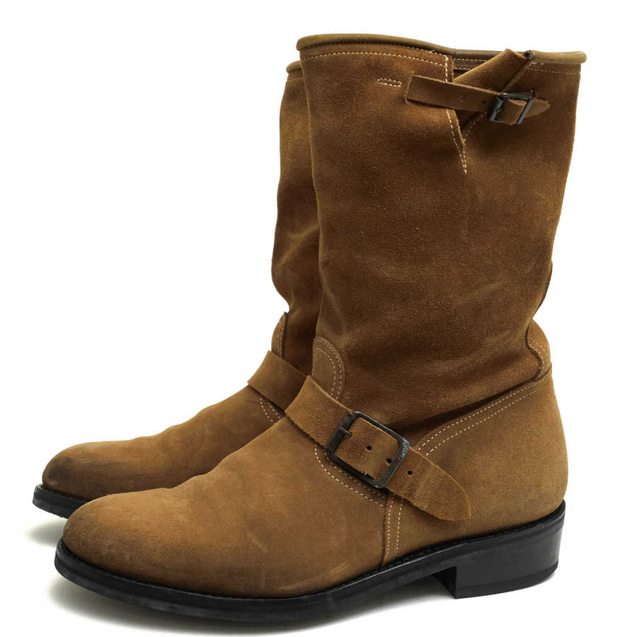 BALMAIN HOMME エンジニアブーツ バルマンオム S2HT957BA31 Buckled Suede Biker Boots 牛革 プレーントゥ 【中古】