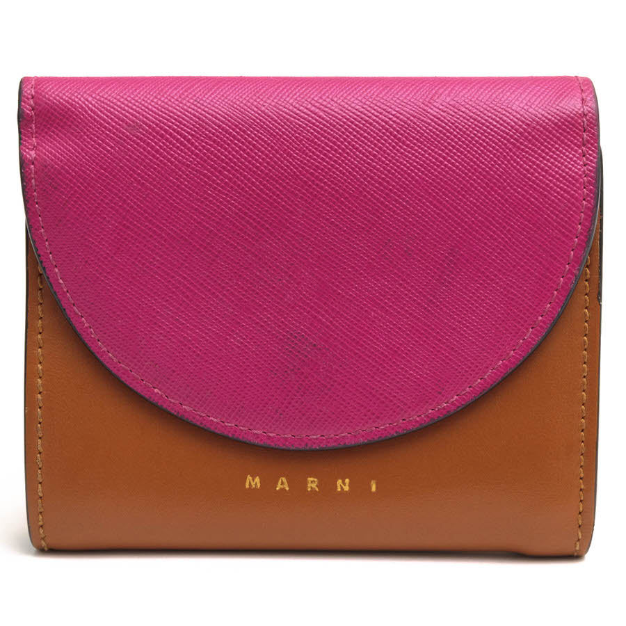 【H】【美品】箱付き　布袋付き　MARNI マルニ　折り財布　バイカラー MARNI（マルニ） 財布 二つ折り ミニ財布 コンパクトウォレット バイ