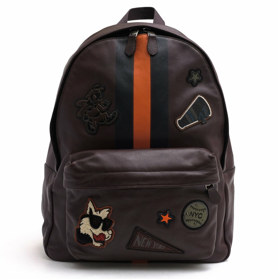COACH リュック コーチ F12125 CHARLES BACKPACK IN SMOOTH CALF LEATHER WITH VARSITY PATCHES 牛革 パッチ シボ革 シュリンクレザー デイパック ノートPC収納可 