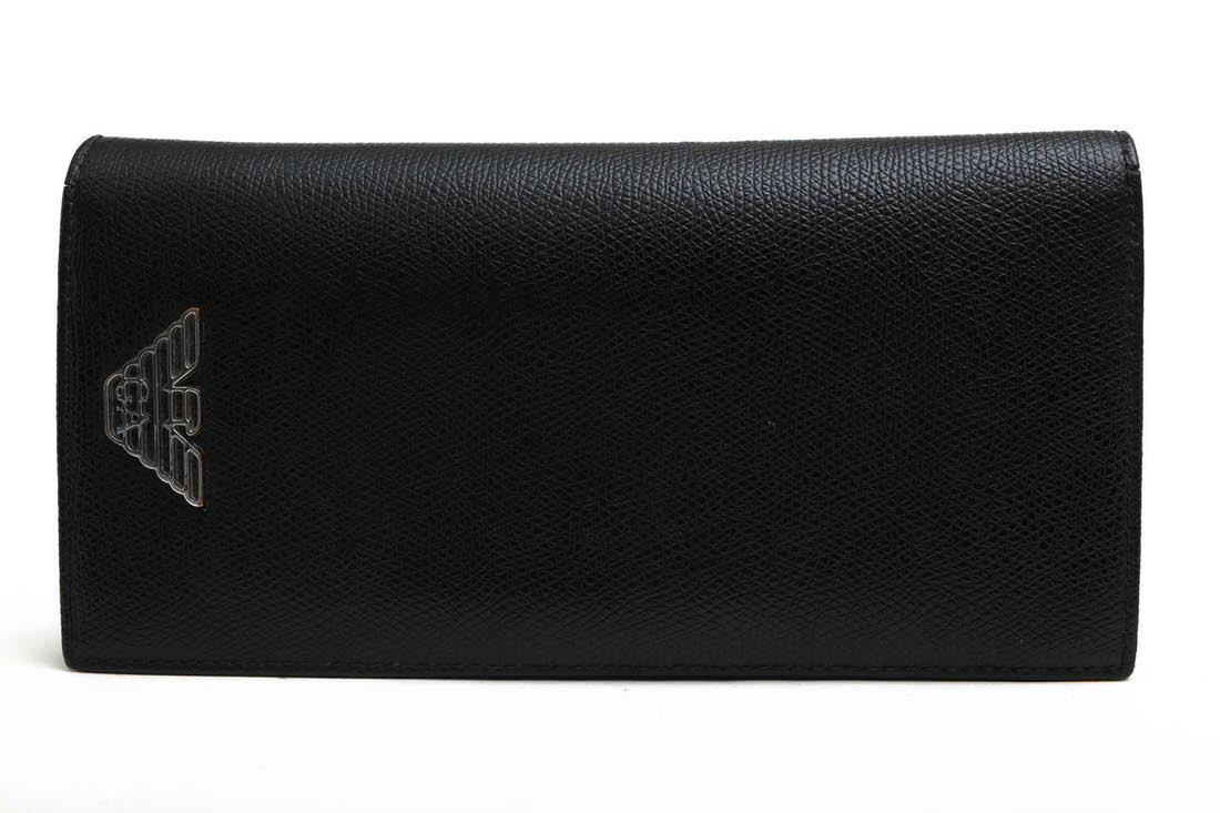 EMPORIO ARMANI 長財布 アルマーニ Y4R170 YLA0E PORTA YEN BUSINESS PVC イーグルロゴ シボ革 シュリンクレザー 【中古】