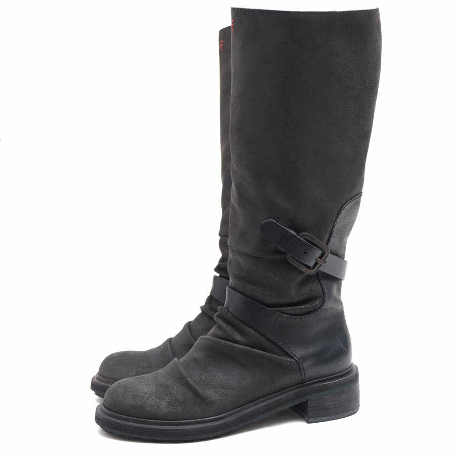 HENRY BEGUELIN ロングブーツ エンリーベグリン ヌバック 牛革 エンジニアブーツ オミノ刺繍 サイドジップ Vibramソール 乗馬ブーツ ジョッキーブーツ 【中古】