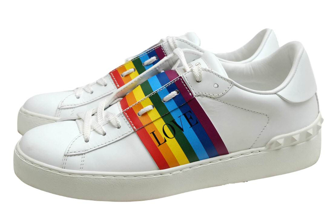 Valentino Garavani ローカットスニーカー ヴァレンティノ ガラヴァーニ PEACE RAINBOW STRIPE SNEAKERS 牛革 カーフ レインボーストライプ 【中古】