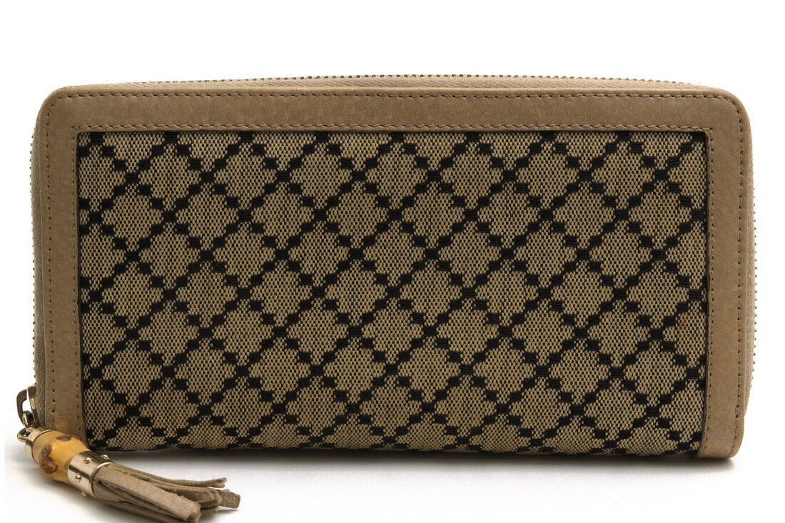gucci///////////////\' - GUCCI 長財布 グッチ 224253 Zip Around Wallet Bamboo Tassel Diamante Canvas ジャガードキャンバス カーフ 牛革 ディアマンテ 小銭入れあり ユニセックス 男女兼用 ラウンドジップ ラウンドファスナー 【中古】