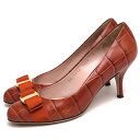 Salvatore Ferragamo パンプス フェラガモ DG35474 牛革 カーフ VARA ヴァラ リボン クロコ型押し レザーソール 【中古】