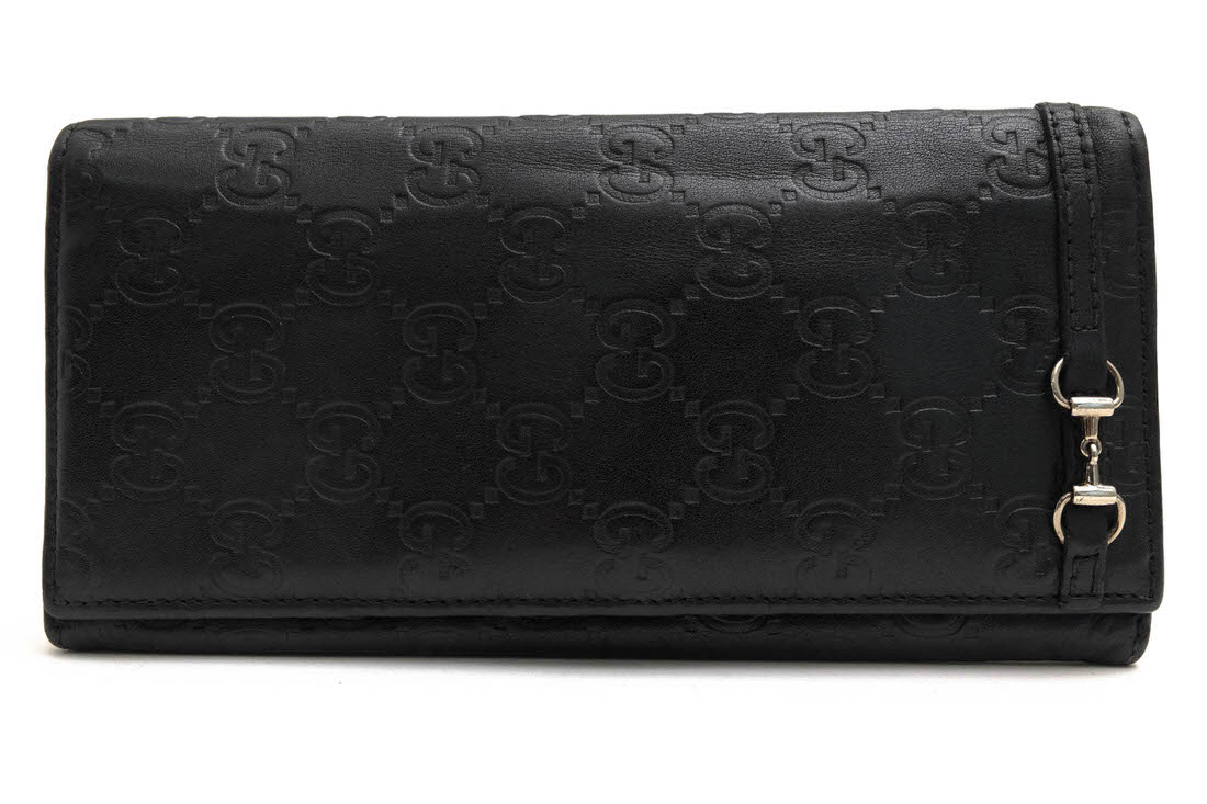 GUCCI 長財布 グッチ 245775 シマレザー 牛革 GGホースビット金具 小銭入れあり 二つ折り ユニセックス 男女兼用 【中古】