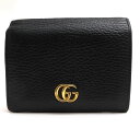 GUCCI 財布 グッチ 456126 Black Leather Card Case Wallet ソフトカーフスキン 牛革 GGマーモント金具 小銭入れあり...