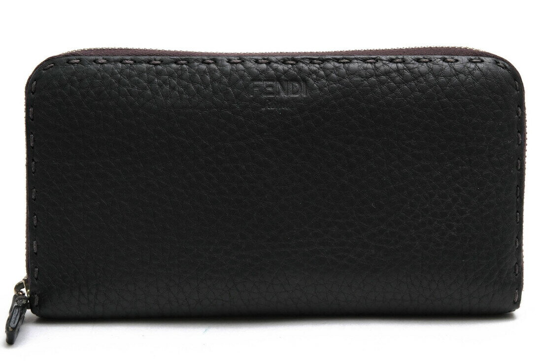 FENDI 長財布 フェンディ 8M0299 SELLERIA セレリア 牛革 カーフ シボ革 シュリンクレザー 小銭入れあり ラウンドジップ ラウンドファスナー 【中古】